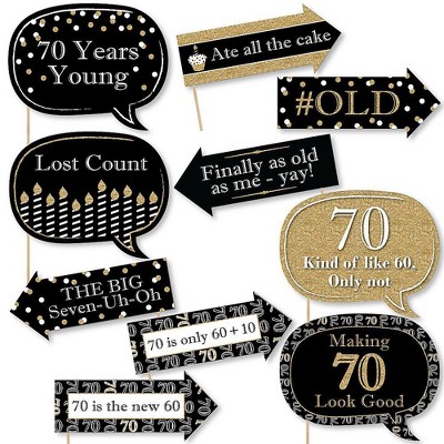 Big Dot of Happiness Funny Adult 70th Birthday - Gold - Birthday Party Photo Booth Props Kit - 10 Piece