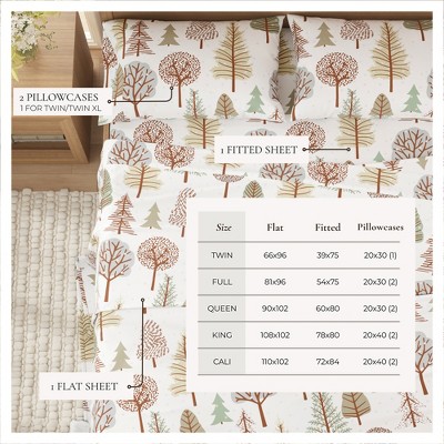 California King Gray Cotton Flannel Sheet Set with Forest Print