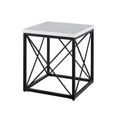 Skyler 26.5'' White Marble Top Square End Table with Black Iron Base