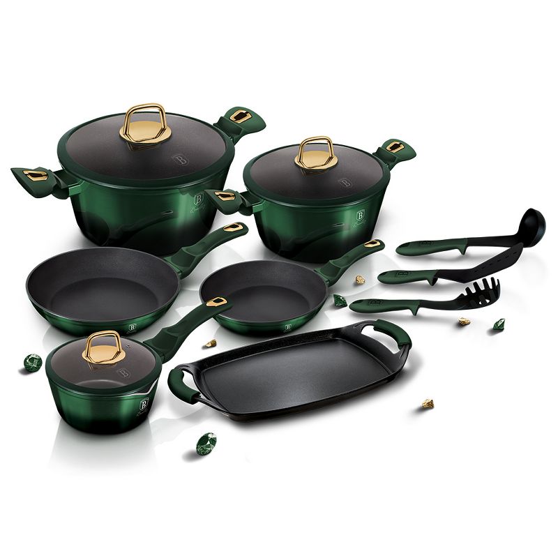 Berlinger Haus Cookware Set with Durable and Easy-To-Clean Pots and Pans, Heat Resistant Silicone Kitchen, Lead and PFOA Free (Emerald) 12-Piece, 3 of 8