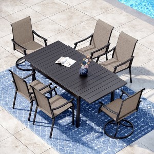Captiva Designs 7pc Outdoor Patio Black Steel Dining Table & Brown Textilene Arm Chairs - 1 of 4