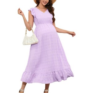 Maternity Dress Summer Ruffle Cap Sleeveless V Neck Maxi Dress Baby Shower Photoshoot - 1 of 4