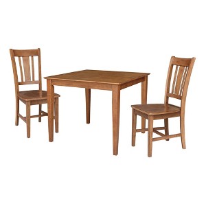 3pc 36"x36" Solid Wood Dining Table with 2 Splat Back Chairs Distressed Oak - International Concepts: Rubberwood, Non-Extension - 1 of 4