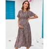 Women's Maternity Boho Ruffles Short Sleeve Dress Floral Smocked Scoop Neck Midi Dress for Baby Shower Photoshoot - 4 of 4