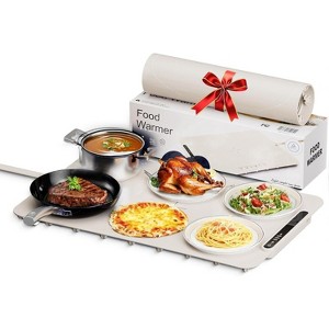 White Electric Food Warmer Mat – Adjustable 3-Level Silicone Heating Tray with Timer & Safety Lock for Family Meals - 1 of 4