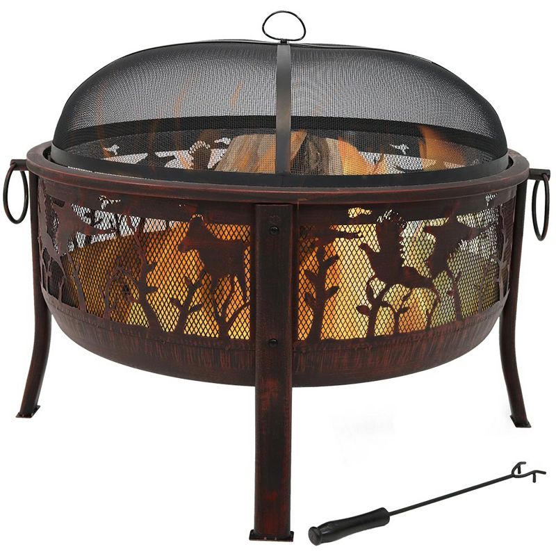 Sunnydaze Outdoor Camping or Backyard Steel Pheasant Hunting Fire Pit with Spark Screen, Cover, Metal Wood Grate, and Log Poker - 30", 1 of 13
