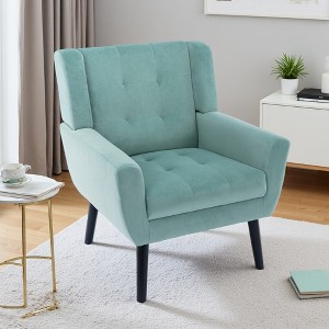 Modern Velvet Accent Chair with Curved Back and Wood Legs - 1 of 4