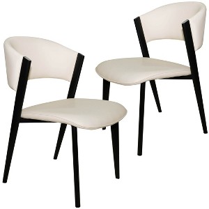 LeisureMod Upholstered Dining Chair in Leather with Black Iron Frame and Legs Aspen Series Set of 2 - 1 of 4