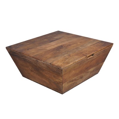 The Urban Port 36" Handcrafted Modern Farmhouse Coffee Table Geometric Angled Square 1 Drawer Walnut Mango Wood Brown