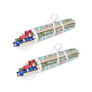 Hastings Home Gift Wrapping Paper Storage Bags With Handles - Clear/White, Set of 2 - 1 of 4