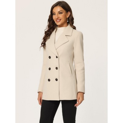 Allegra K Women's Long Sleeves Double Breasted Button Winter Outerwear Pea Coat Small Beige — фото 4