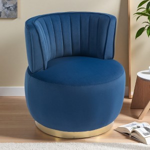25.2" Velvet Swivel Barrel Chair with Foam Cushion and Armrests - 1 of 4