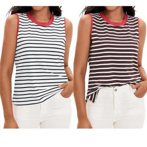 ATHLECHIC Women's Striped Color Block Side Slits Crew Neck Casual Sleeveless Shirts 2 Packs - 1 of 4
