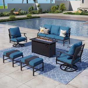 Captiva Designs 6pc Metal Patio Outdoor Conversation Fire Pit Set with Swivel Armchairs and Ottomans - 1 of 4