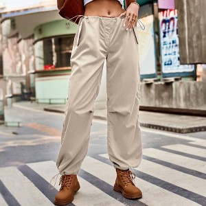 Women's Summer Fall Cargo Jogger Long Pants Drawstring Elastic Waist Casual Cinched Ankle Loose Fit Trousers - 1 of 4