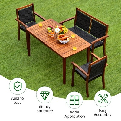 4-Piece Brown Wood and Black Rattan Patio Dining Set