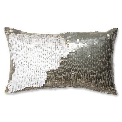 11.5"x18.5" Sequin Mermaid Lumbar Throw Pillow Gold/White - Pillow Perfect: Rectangle Accent Cushion, Indoor Use
