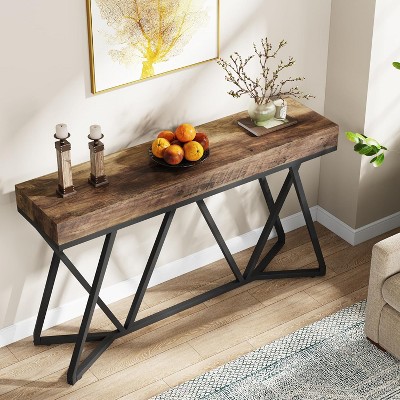 Rustic Brown 55" Wood and Metal Console Table with Storage