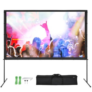 VEVOR Projector Screen with Stand, 100 inch 16:9 4K 1080 HD Outdoor Movie Screen with Stand, Wrinkle-Free Projection Screen with Bar Feet - 1 of 4