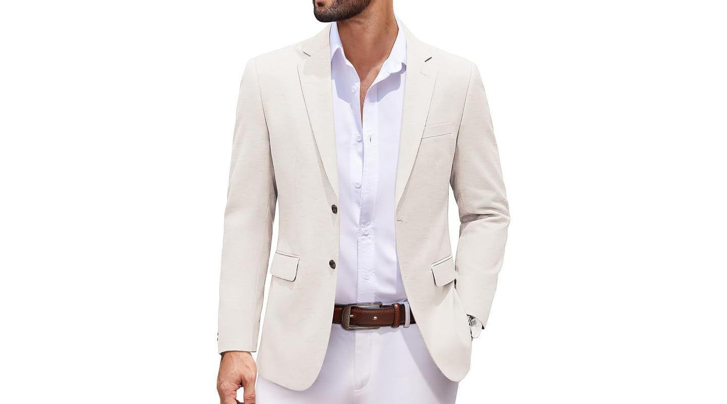 Мужские платья COOFANDY Blazer Jacket Classic Fit Casual Linen Jacket Big and Dress Wedding Suit Jacket White, цвет: Белый — фото 1