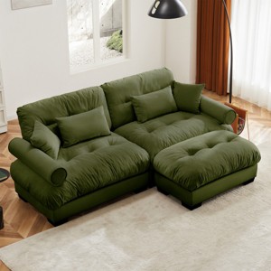 2 Seater Velvet Cloud Sofa with Ottoman, 94" Modern Deep Seat Loveseat with Bolster Arms & Removable Cushions-3irtyhousy - 1 of 4