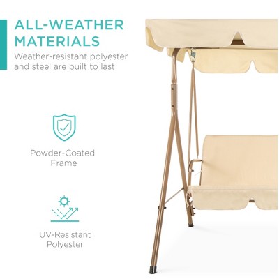 Beige 2-Person Outdoor Convertible Canopy Swing Glider with Cushions