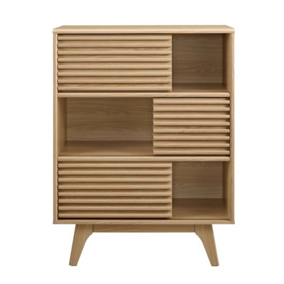 Oak 3-Tier Light Wood Mid-Century Modern Accent Cabinet