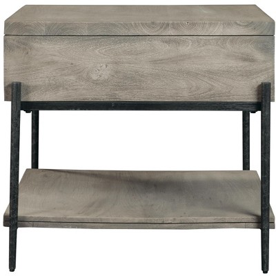 Transitional Brown Mango Wood and Iron End Table with Drawer
