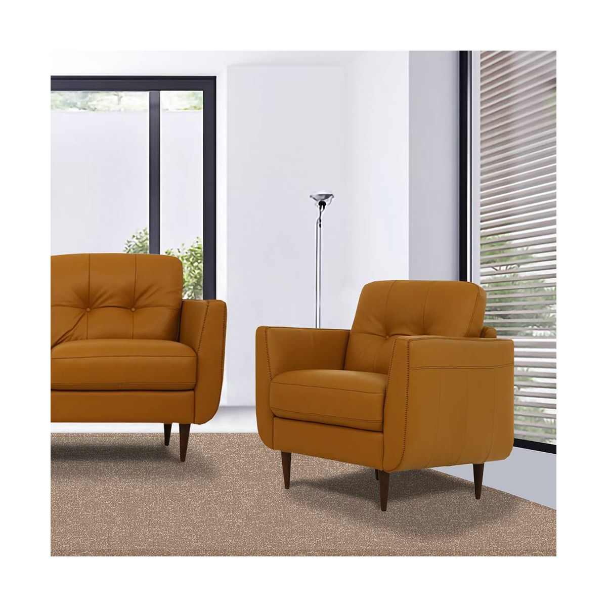 35" Radwan Chair Camel Leather - Acme Furniture: Button-Tufted, Wood Legs, No Assembly Required