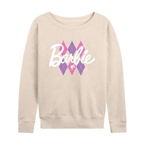 Women's - Barbie - Argyle Lightweight French Terry Wide Neck Long Sleeve Shirt - 1 of 4