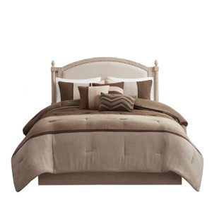 Gulches Palisades 7 Piece Brown Heather Gray Charcoal Colorblock Faux Suede King Comforter Set - 1 of 4