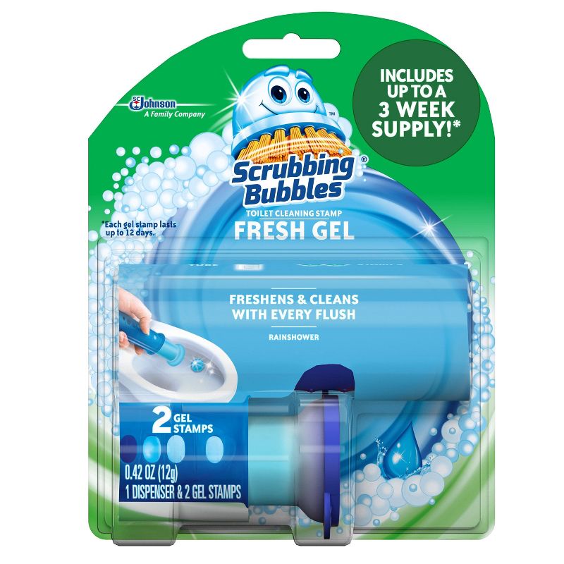 Scrubbing Bubbles Rainshower Scent Fresh Gel Toilet Cleaning Stamp, 1 of 7