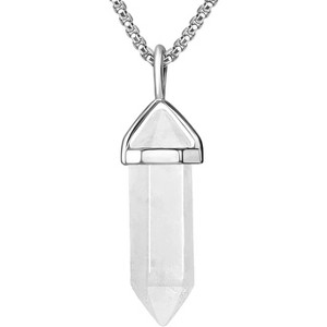 Crystal Healing Necklace for Women, Hexagonal Gemstone Pendant on 18" Steel Chain - 1 of 4