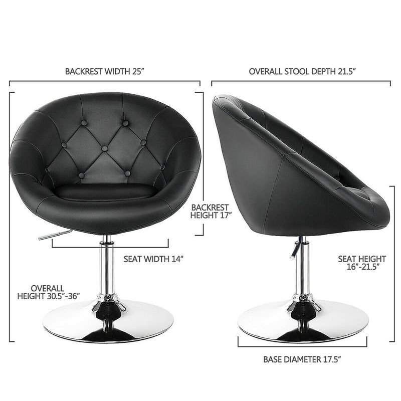 Costway 1PC Accent Chair Adjustable Modern Swivel Round Tufted Back  PU Leather Black, 2 of 11