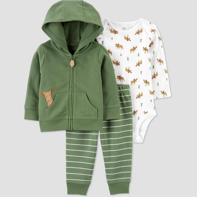 Image of Carter's Just One You® Baby Boys' Moose French Terry Top & Bottom Set - Olive Green Newborn