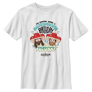 Boy's A Minecraft Movie Garrett and Steve Saxophone Birthday Party T-Shirt - 1 of 4