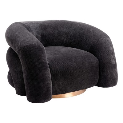 HomeRoots 37" Black And Gold Faux Shearling And Upholstered Arm Chair