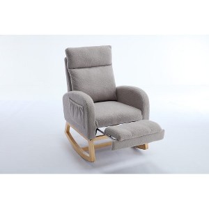 Lyngins Nursery Rocking Chair with High Backrest,Upholstered Glider Rocking Chair with Wood Legs,Teddy Accent Chair for Bedroom,Living Room - 1 of 4