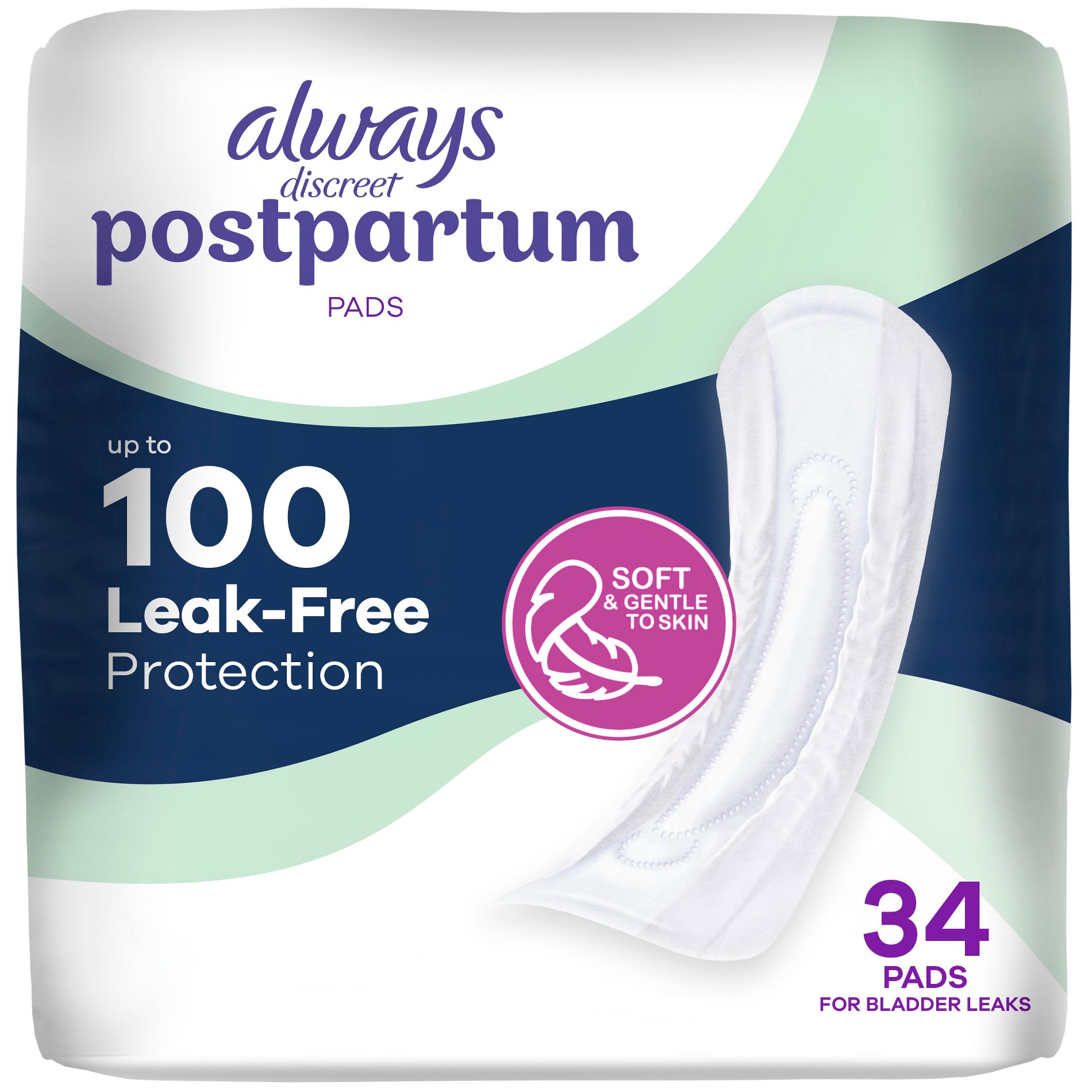 Always Discreet Super Regular Postpartum Pads - 34ct