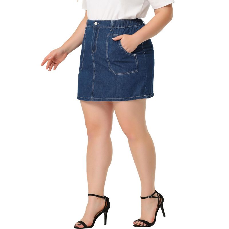 Agnes Orinda Women's Plus Size Denim Detachable Tie Button Front Mini Skirts with Pocket, 2 of 6