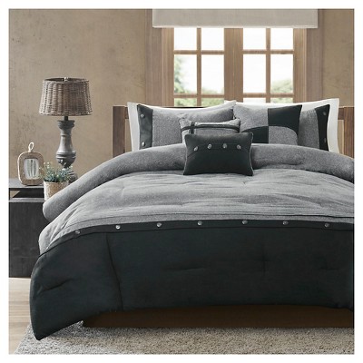 Gray King Faux Suede 7-Piece Comforter Set with Decorative Pillows