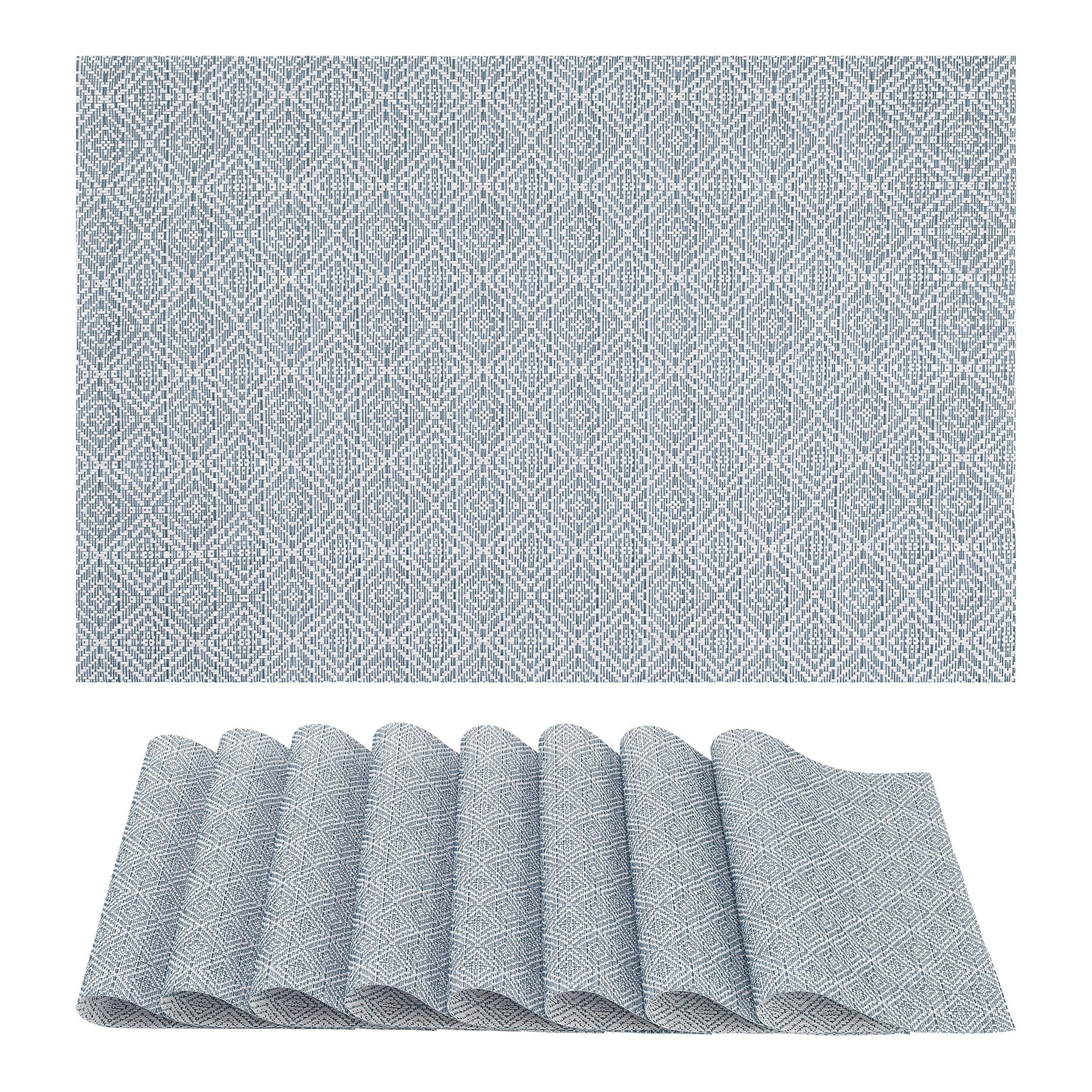 REGALWOVEN Farmhouse Placemats Set of 8 Plastic Placemats for Dining Table Decor Indoor Washable Kitchen Table Mat with Pattern Blue