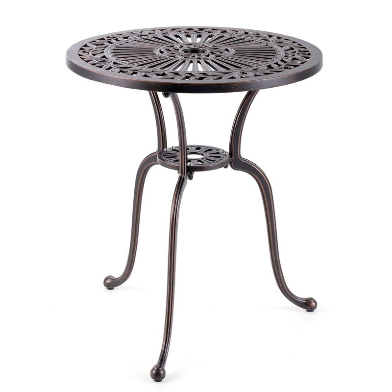 Costway 24" Round Cast Aluminum Table Patio Dining Bistro Table with 2 Inch Umbrella Hole, 2 of 11