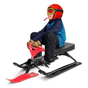 Costway Metal Snow Racer Sled w/ Steering Wheel and Brakes Kids Snow Sand Grass Sliding - 1 of 4