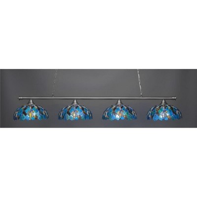 Toltec Lighting Oxford 4 - Light Island Pendant Light in  Brushed Nickel with 16" Blue Mosaic Art Glass Shade