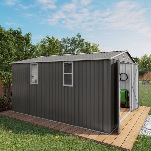 PAGED 10x12 FT Outdoor Storage Shed with Double Door,Waterproof Metal Garden Shed with Two Windows for Backyard Patio,Gray - 1 of 4