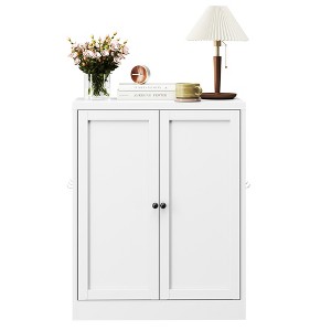 TiramisuBest 34.6" White Metal Pantry Cabinet with Adjustable Shelves, Freestanding Kitchen Storage Organizer with Easy-Grip Handles - 1 of 4