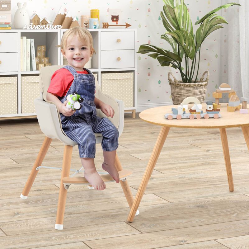 Babyjoy 3 in 1 Convertible Wooden High Chair Toddler Feeding Chair with Cushion Gray/Beige/Yellow/Pink/Dark Grey/Black, 4 of 10