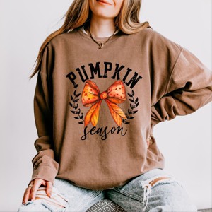 Simply Sage Market Coquette Orange Bow Pumpkin Season Lightweight Garment Dyed Sweatshirt - 1 of 4