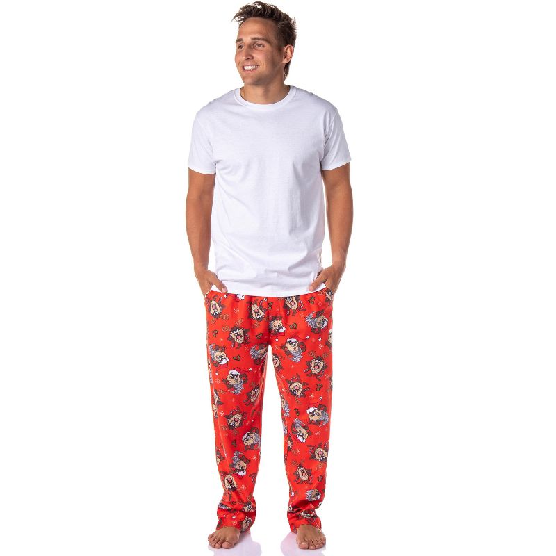 Looney Tunes Mens' Christmas Character Tasmanian Devil Sleep Pajama Pants Red, 2 of 5